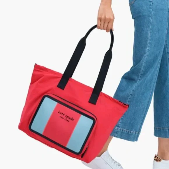 Kate Spade Journey Large Tote Nylon Shoulder Bag Red Packable Travel Lightweight - Picture 2 of 9